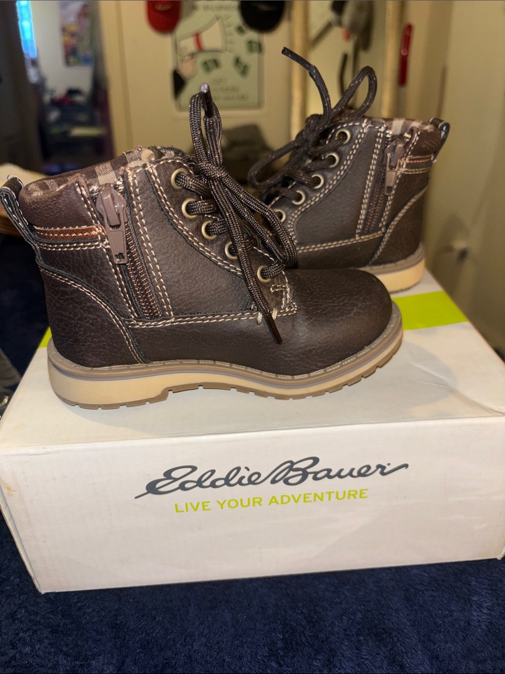 Kids Brown Lace-Up Ankle Boots with Zipper - Never Worn